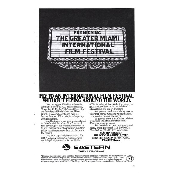 Eastern Airlines Great Miami Film Festival 1970s Vintage Print Ad 9 in Tall - Picture 4 of 4